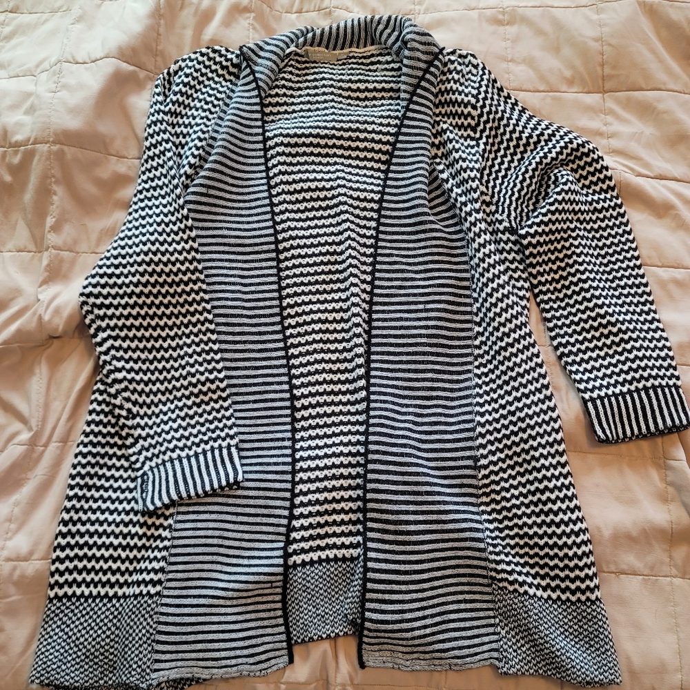 Black & White Stripe Long Sweater 3X